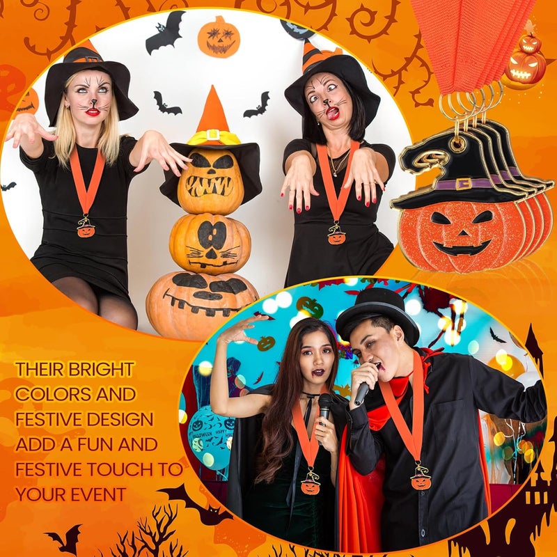 Loetere 20 Pcs Halloween Glitter Pumpkin Medals 2'' Pumpkin Carving Contest Awards Medals with Neck Ribbon Winner Participation Trophy Halloween Costume Party Supplies - Image 5
